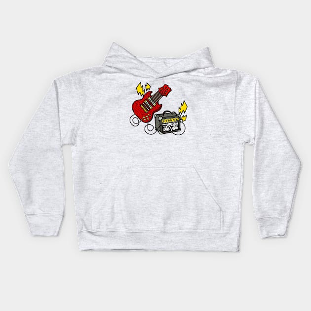 Guitar and amplifier Cartoon Kids Hoodie by Franjos